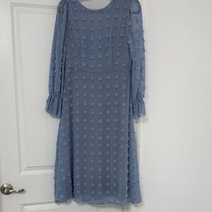 SHEIN Blue Long Sleeve Textured Dress